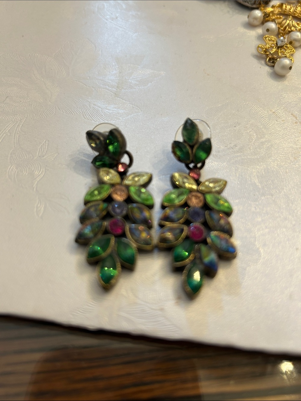 Green Leaf Cluster Statement Earrings - Unbranded